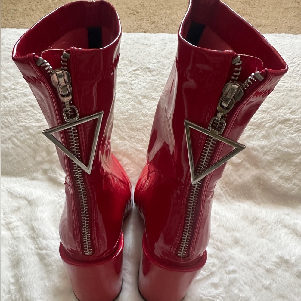 Ego Shiny Red Pointed Toe Block Heel Boots - image 2
